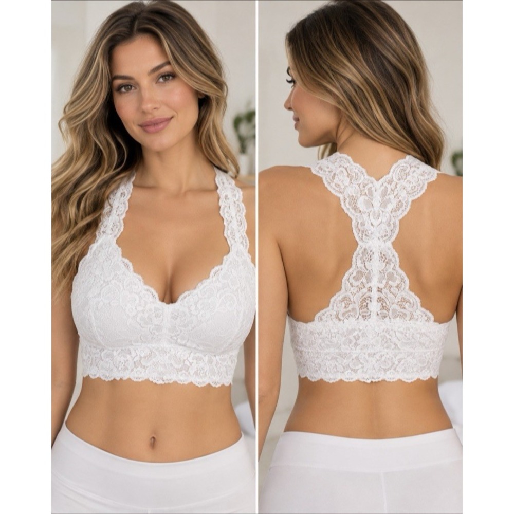 Serra Lace Set of 2 Bralette Womens XL White Lightly Lined Racerback Feminine